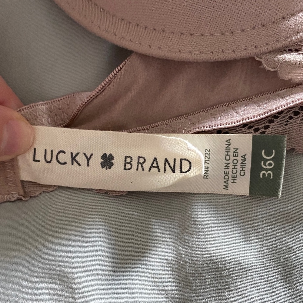 Lucky Brand Lace Trim Bra Set - Pink and Green - Picture 2 of 4
